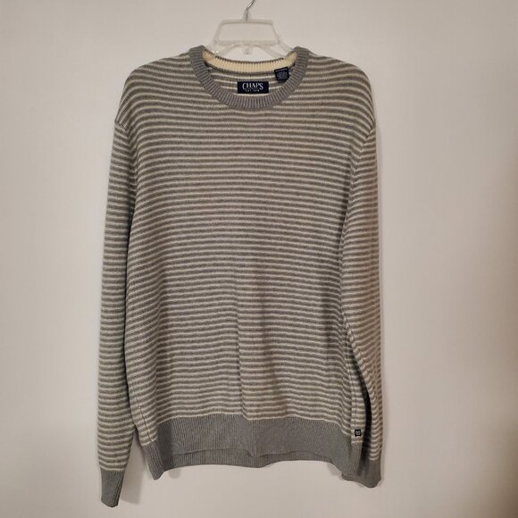 NWOT Chaps Sweater Crew Neck Heather Gray/White Striped Mens Size Large‎ NEW - Picture 6 of 12